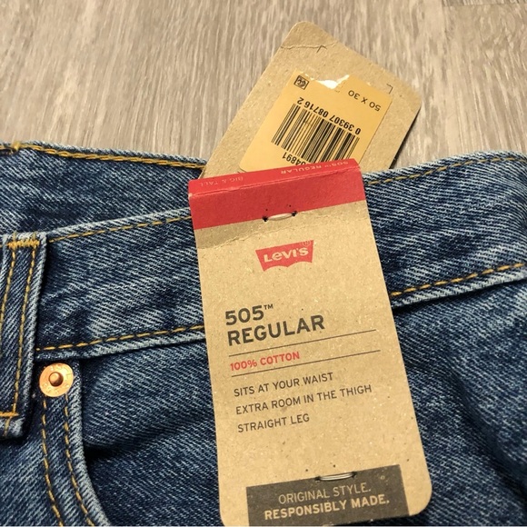 Levi’s 505 Regular Big & Tall 50x30 Men Jeans Blue - Picture 3 of 10